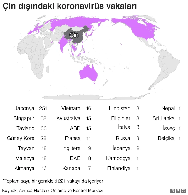 Çin dışındaki koronavirüs vakaları