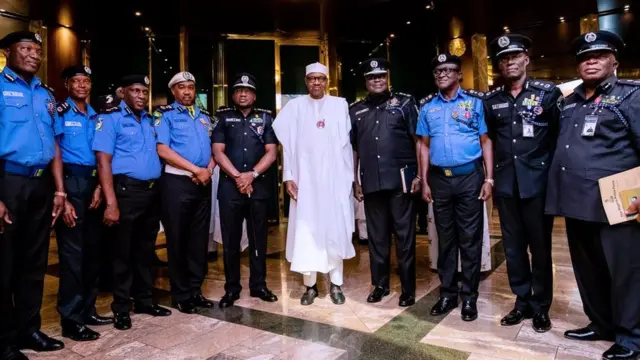 Buhari and all di ogas for Nigeria Police Force inside Aso Rock on Monday