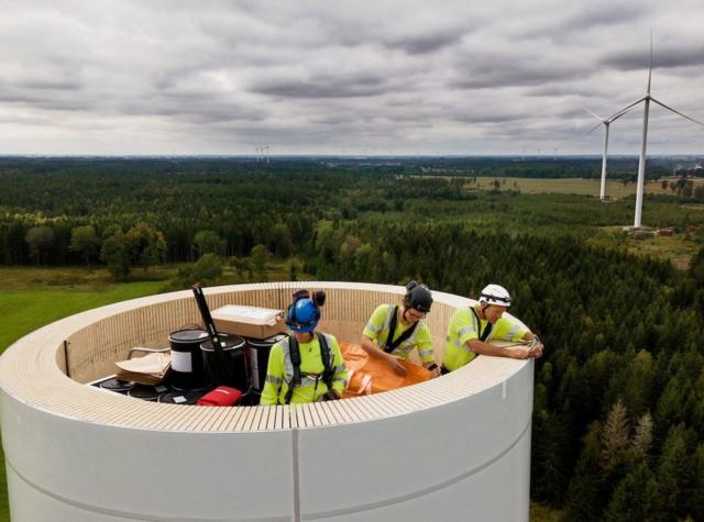 World's tallest wooden wind turbine starts turning