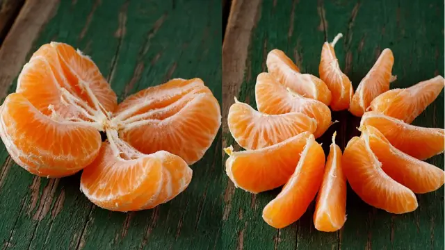 Mandarinas divididas en más o menos cascos