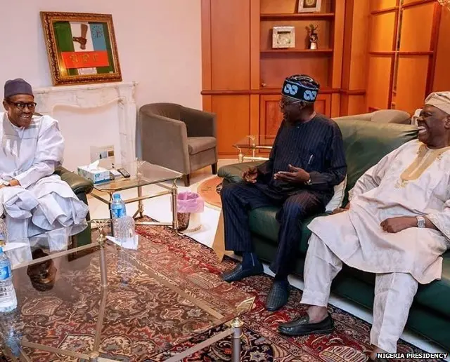 President Buhari do meeting with APC ogas Bola Tinubu and Bisi Akande