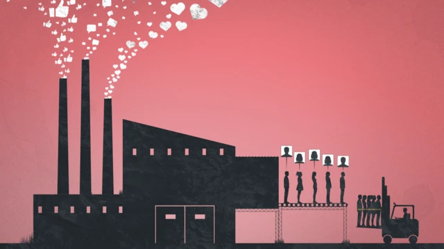 Ilustración de la fábrica de perfiles falsos.