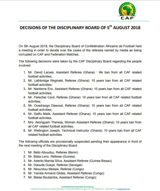 Names of African referee dem wey CAF don punish for corruption