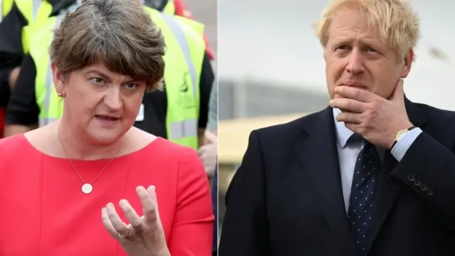 بوریس جانسون و آرلین فوستر، رهبر حزب اتحادگرای دموکراتیک ایرلند شمالی