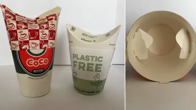 버터플라이 초기 시제품과 완성된 컵(왼쪽), 컵의 내부(오른쪽)