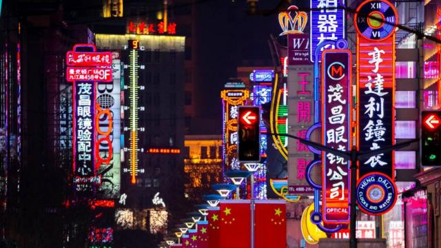 世界上人口最多的城市之一——上海，夜间霓虹璀璨