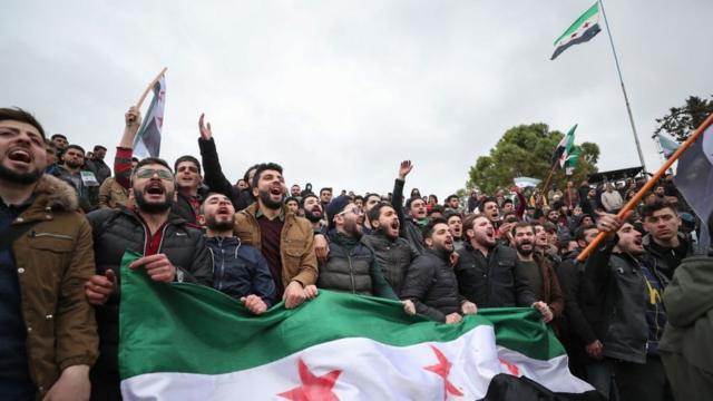 صورة ارشيفية لمظاهرات في إدلب في مارس 2019 إحياء للذكرى التاسعة للثورة السورية
