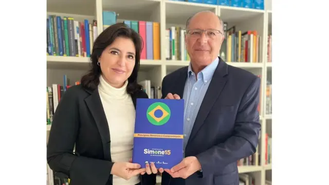 Simone Tebet recebe Geraldo Alckmin