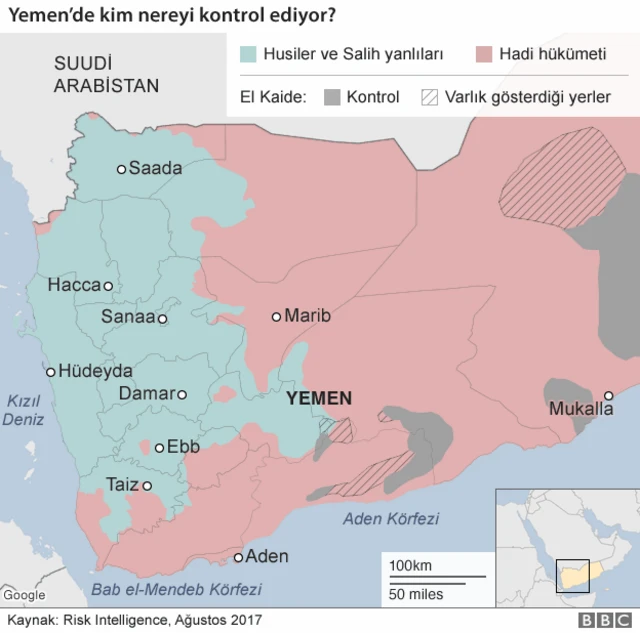 Yemen kontrol haritası