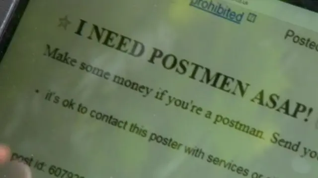 Une capture d'écran de la publicité en ligne pour recruter les voleurs de lettres