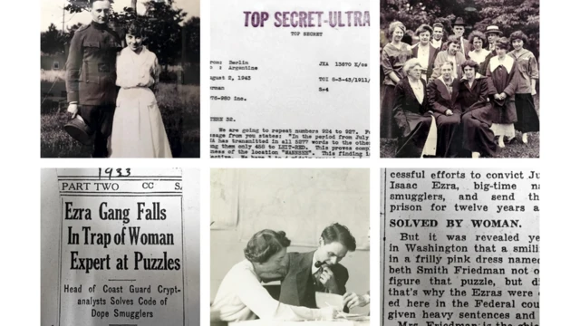 Recortes de diarios y fotos de Elizebeth Friedman. (Crédito: Jason Fagone)