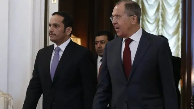 دیدار وزیر خارجه قطر با سرگی لاورف وزیر خارجه روسیه (سمت راست)