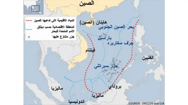 خريطة لمنطقة بحر الصين الجنوبي