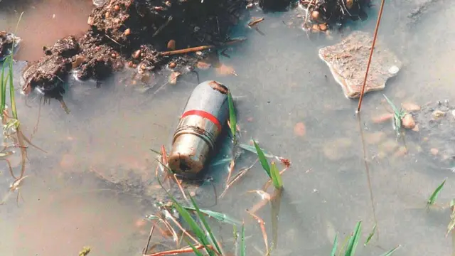 Граната, лежащая в луже