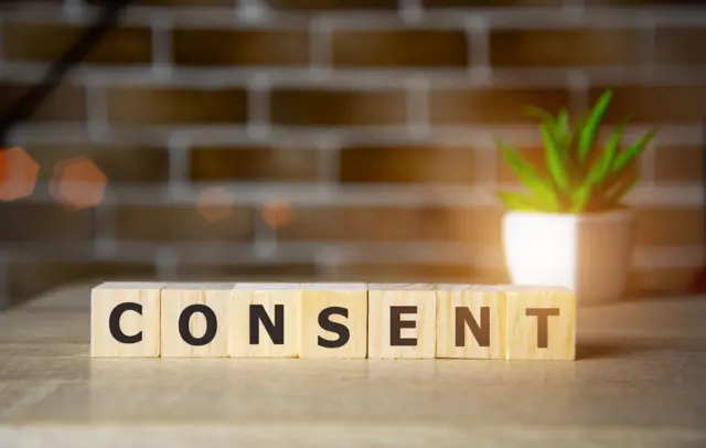 ਲੱਕੜ ਦੇ ਅੱਖਰਾਂ ਨਾਲ ਅੰਗਰੇਜ਼ੀ ਵਿੱਚ Consent ਲਿਖਿਆ ਹੋਇਆ।