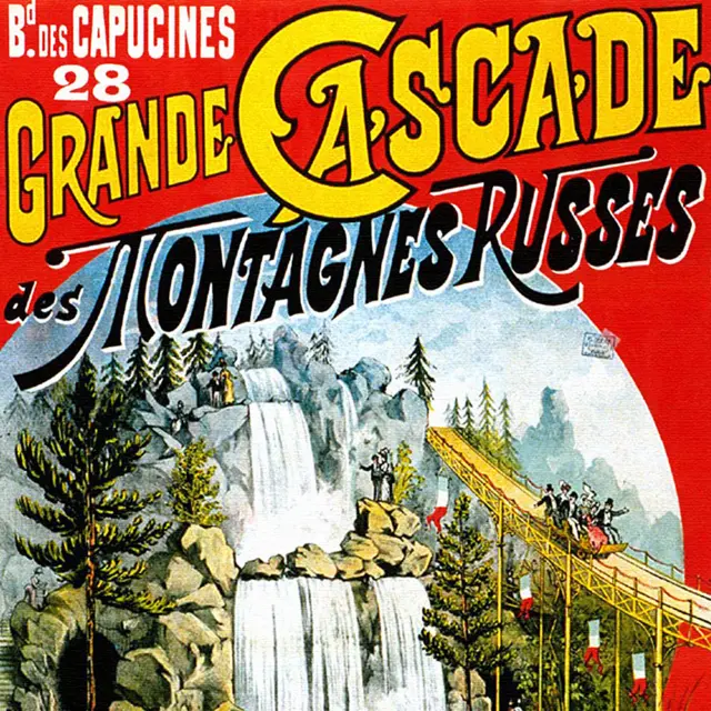 Cartel promocionando montañas rusas