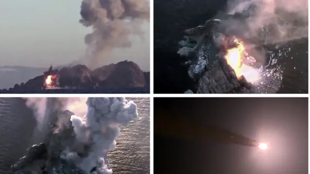 조선중앙통신이 2023년 1월 1일 초대형 방사포 시험발사 장면을 여러 장 합성해 공개했다