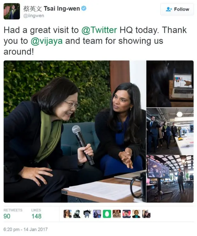 蔡英文推特貼文(14/1/2017)