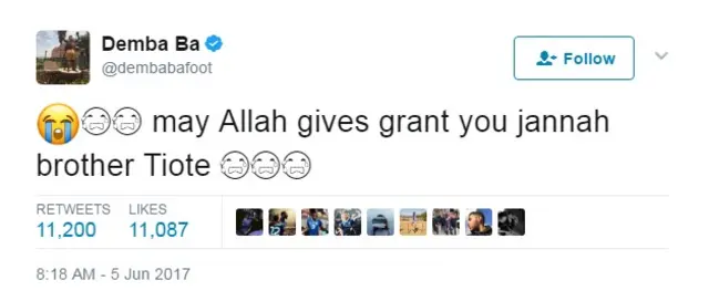 Demba Ba ni miongoni mwa wachezaji waliotuma rambirambi