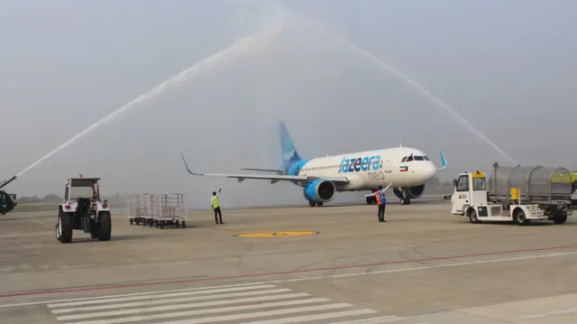 गौतमबुद्ध अन्तर्राष्ट्रिय विमानस्थलमा अवतरण गरेको जजिरा एअरलाइन्सको विमान