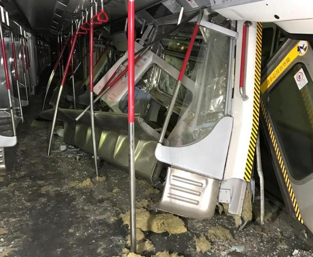 Mass Transit Railway (MTR) trains collide near Central station during a signal system trial in Hong Kong, 18 March 2019