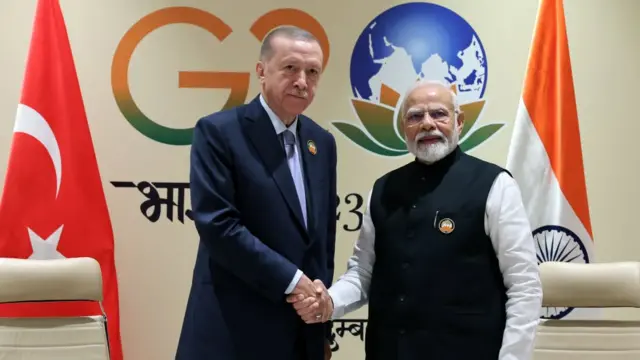 Turkish President Recep Tayyip Erdogan and Indian Prime Minister Narendra Modi