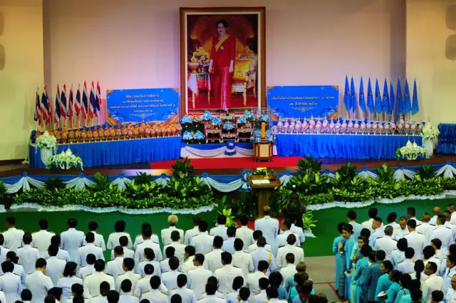 Well-wishers participate in a ceremony to celebrate the 86th birthday of Thai Queen Sirikit