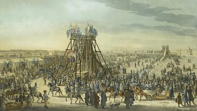 Catalina la Grande visitando una Montaña de Hielo en San Petesburgo, 1788, pintada por el artista Benjamín Paterssen.