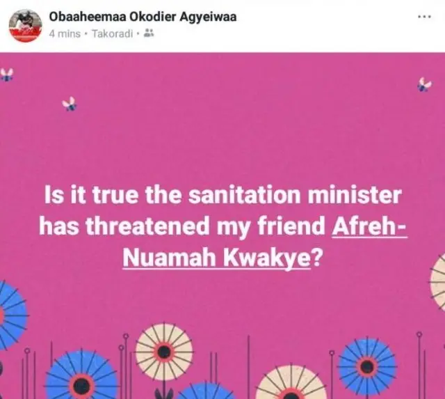 Obaaheema Okodier Agyeiwaa Facebook post