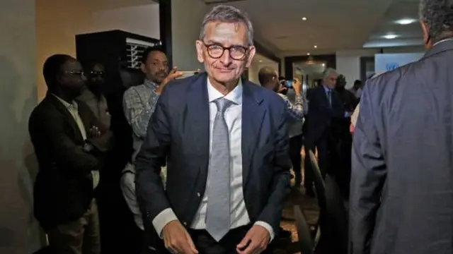 الألماني فولكر بيرتس، الممثل الخاص للأمين العام للأمم المتحدة بالسودان، خلال الجولة الأولى من الحوار السياسي الأربعاء الماضي