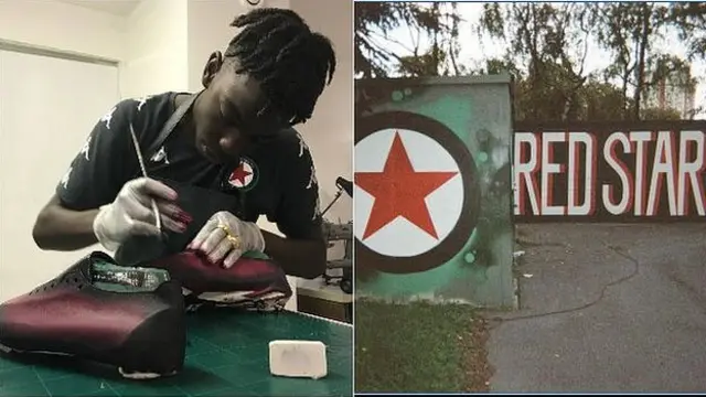 The Red Star Lab in action and, on the right, artwork at the Stade Bauer