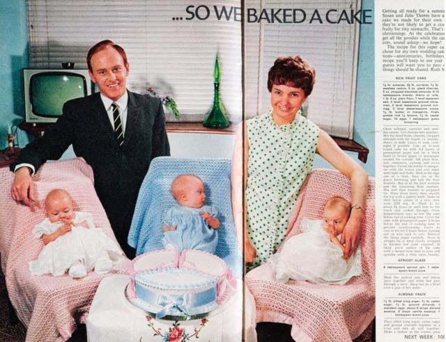 1969年，六胞胎的父母拜瑞和希拉跟他们的小宝宝一时成了名人，上了《女性》杂志封面。