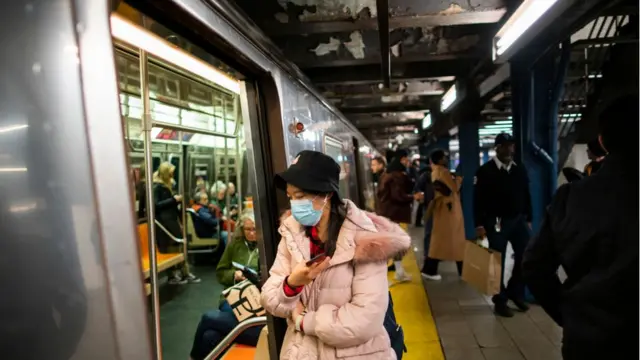 Woman in face mask in New York