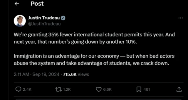 કૅનેડાના વડા પ્રધાન જસ્ટિન ટ્રુડોના ટ્વિટનો સ્ક્રિનશૉટ