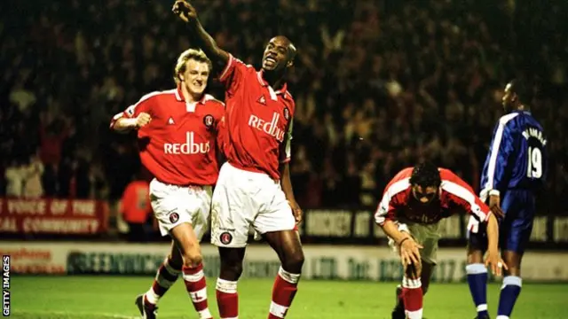 Richard Rufus of Charlton celebrates scoring a goal