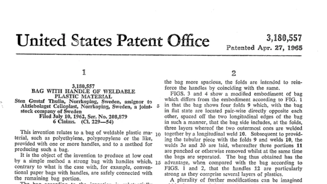 Patente de la bolsa de plástico desarrollada por Thulin