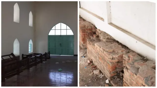 พื้นที่ภายในพระที่นั่งเย็น ซึ่งสร้างทับลงบนฐานอิฐเดิม