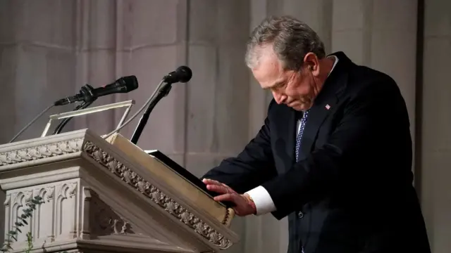 Former President George W. Bush speaks at the State Funeral for his father, former President George H.W. Bush, at the National Cathedral, Wednesday, Dec. 5, 2018