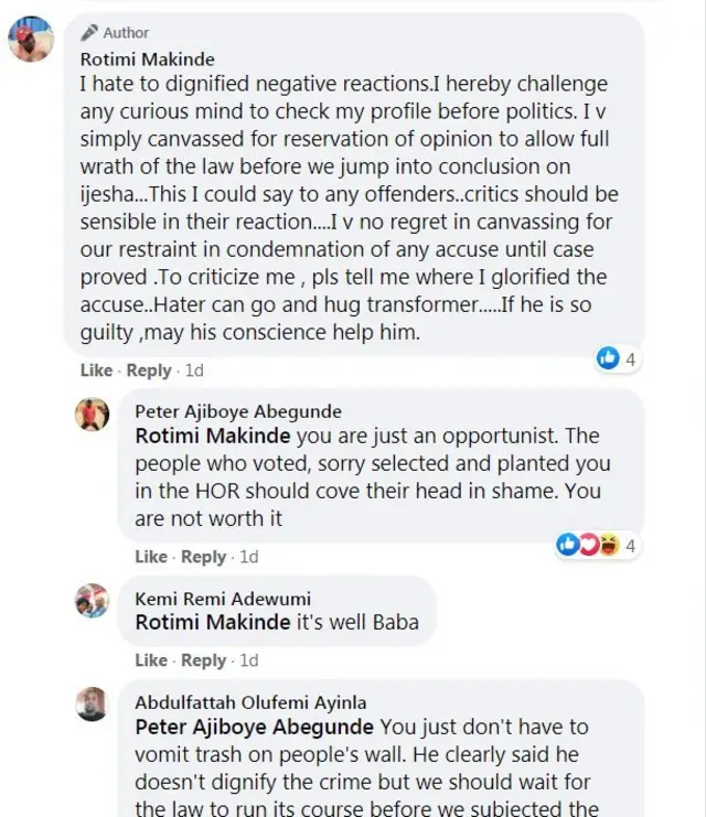 Ọrọ ti Rotimi Makinde kọ si Facebook rẹ ati esi araalu