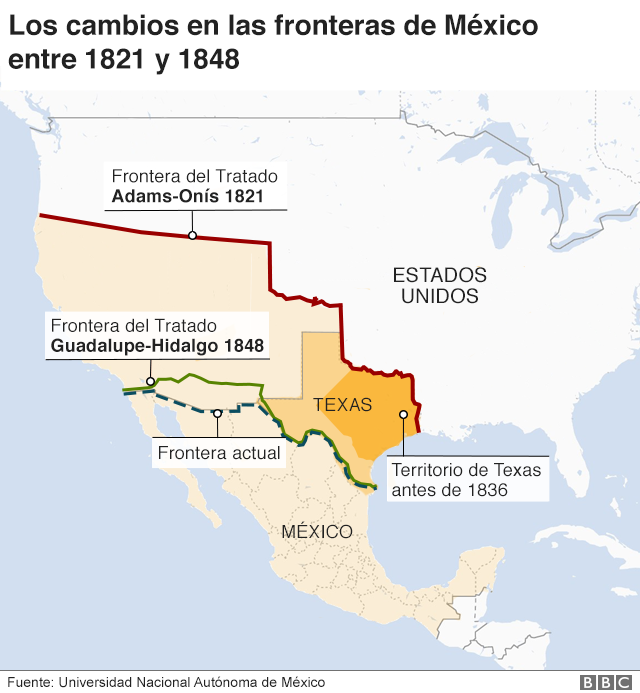 Mapa sobre las distintas fronteras entre México y Estados Unidos.