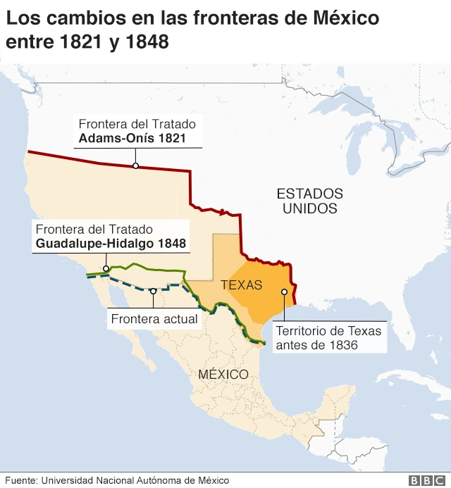 Mapa sobre las distintas fronteras entre México y Estados Unidos.