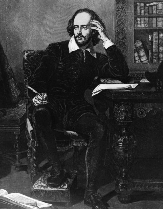 William Shakespeare (1564 - 1616) at his desk circa 1600