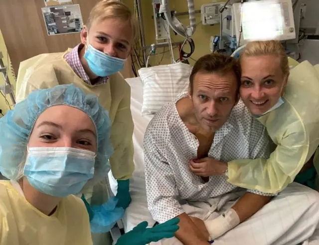 A photo shared on his instagram account shows Russian opposition leader Alexey Navalny in hospital on September 15, 2020 after he was poisoned.