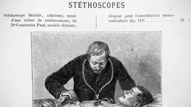 Un aviso publicitario antiguo sobre el estetoscopio