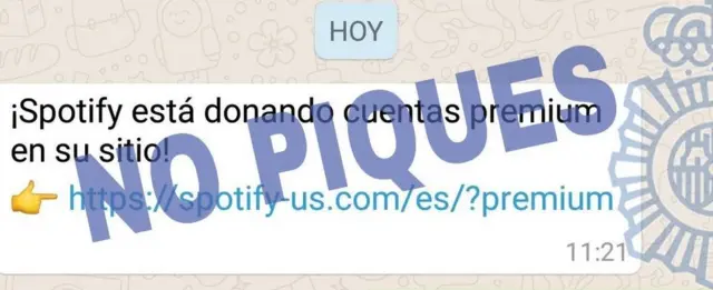 Mensaje de WhatsApp de la Policía Nacional española