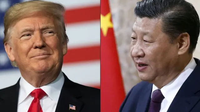 This combination of pictures created on May 14, 2020 shows recent portraits of China's President Xi Jinping (R) and US President Donald Trump.