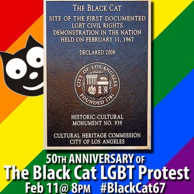 ANuncio de las fiestas del 50 aniversario de las protestas del Black Cat