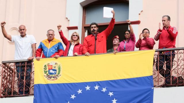 Maduro gives speech to supporters in front of the Miraflores presidential palace