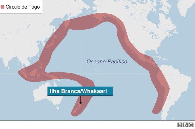Mapa mostra o Círculo de Fogo do Pacífico