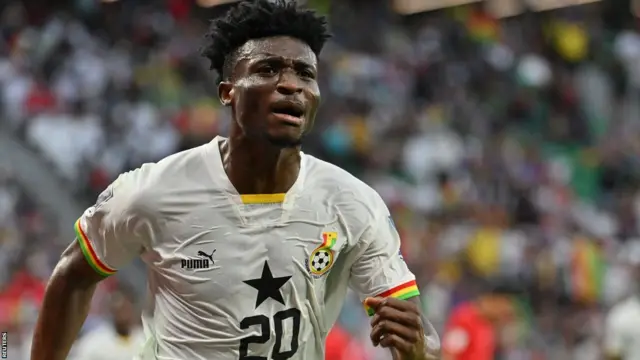 Mohammed Kudus celebrates scoring for Ghana against South Korea at the 2022 World Cup.
